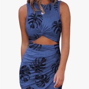 Blue Tropical Cutout Dress